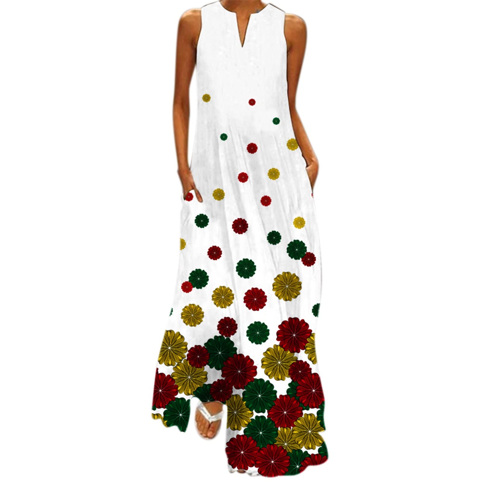 Keepfit Casual Floral Summer Dress - Sleeveless Flowy Boho Maxi Dress for Wedding Guest, Beach Party & Outdoor Events