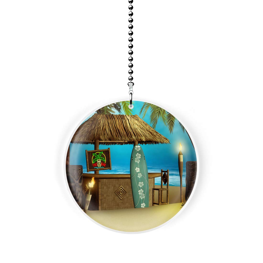 Tiki Beach Surfer Bar Fan & Light Pull - Hawaiian Themed Ceiling Fan Chain for Home, Bar, and Outdoor Decor - Perfect for Beach Houses, Tiki Bars, and Tropical Parties