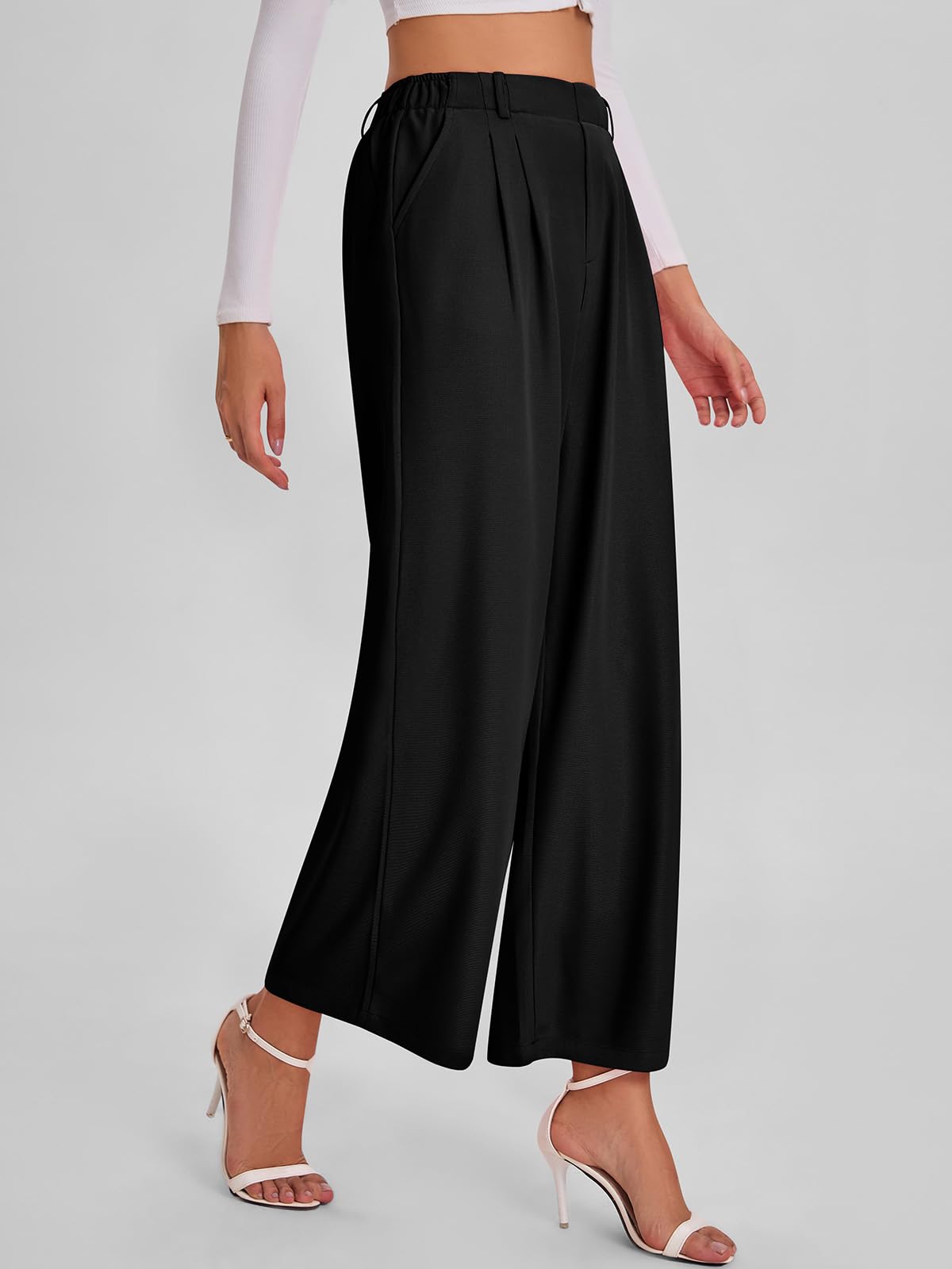 Bloggerlove Women's High Waist Waffle Knit Dress Pants - Business Casual Wide Leg Trousers with Pockets for Office & Fall 2024 | Perfect for Workwear, Business Meetings & Smart Casual Outfits