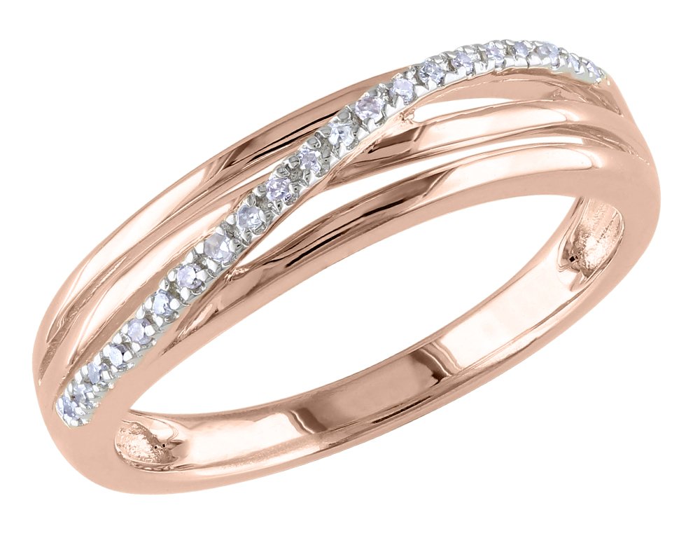 Rose Gold Plated Sterling Silver Diamond Crossover Ring for Women - Elegant Stackable Jewelry for Engagement, Wedding & Everyday Wear
