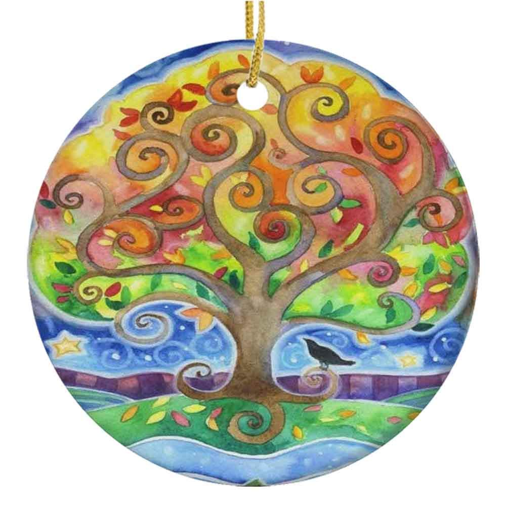 Vibrant Tree of Life & Moon Star Ceramic Christmas Ornaments - 2.85 Inch Handmade Holiday Decor for Xmas Tree, Home & Gift Giving | Perfect for Festive Decorations, Winter Celebrations & Cozy Seasonal Vibes