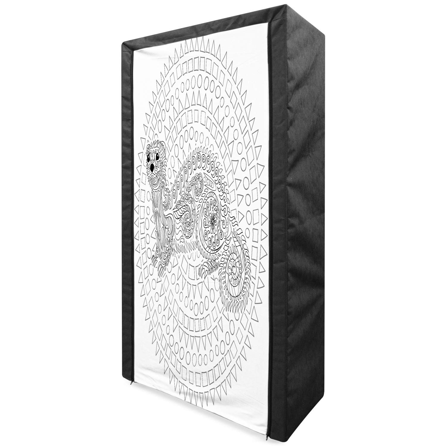 Ambesonne Modern Portable Fabric Wardrobe with Squirrel Geometric Art Print - 33.5 Inch White Grey Clothing Organizer with Shelves | Perfect for Bedroom, Closet Storage & Small Space Organization