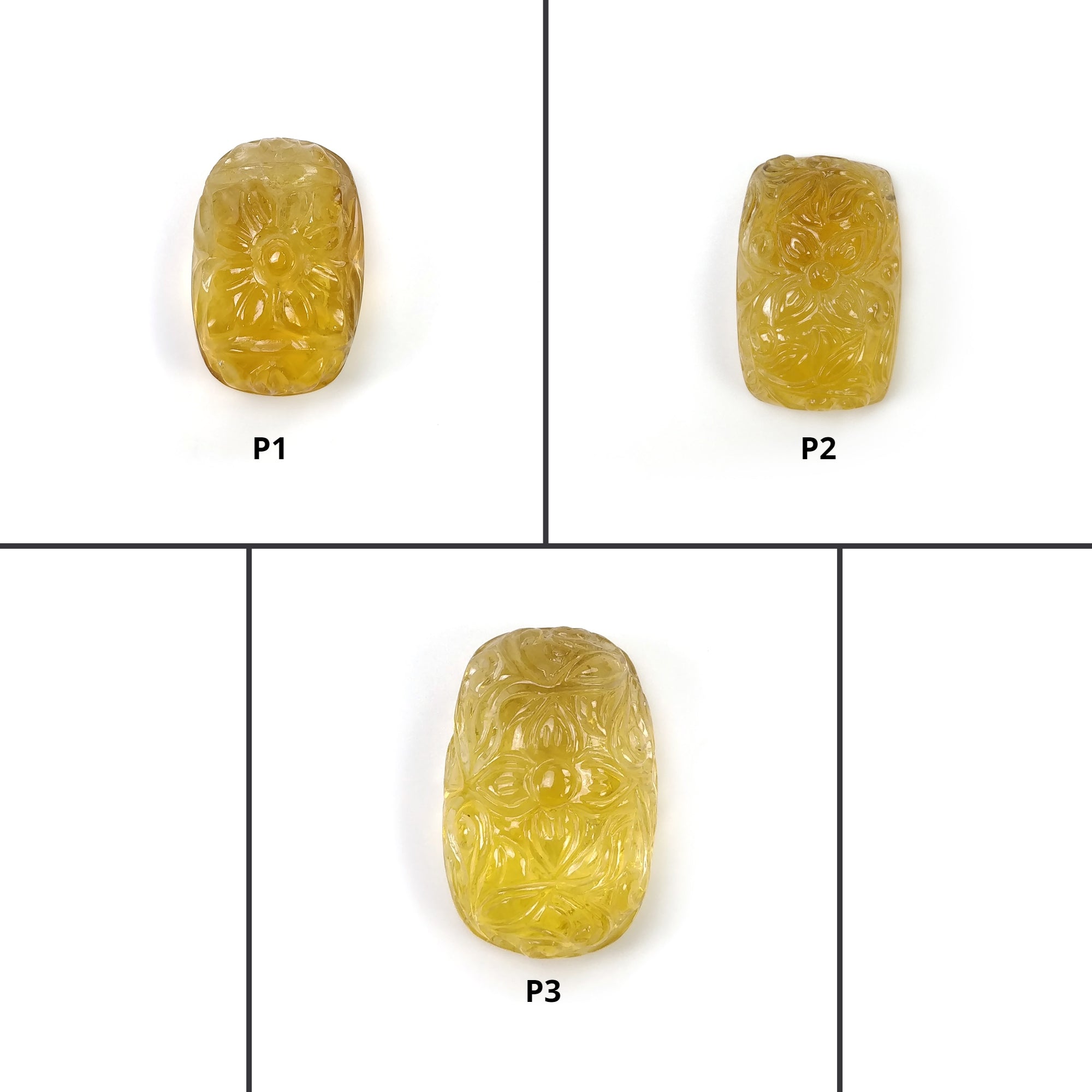 Natural Untreated Yellow Citrine Gemstone Hand Carved Cushion Shape Floral Carving - CITRINE Crystal for Jewelry Making, Home Decor & Spiritual Healing