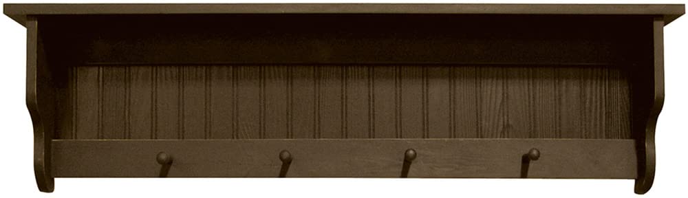 Solid Brown Sawdust City Pine Shelf with Pegs - 4 Feet Long Rustic Wooden Wall Shelf for Home, Kitchen, Bathroom, and Office Organization & Decor