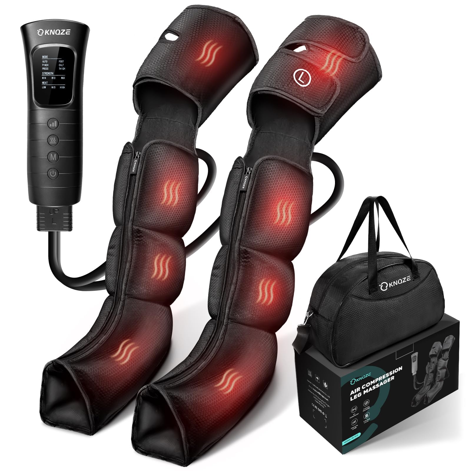 Leg Massager with Heat & Air Compression - 3-in-1 Foot, Calf & Thigh Massager for Circulation, Pain Relief, Swollen Legs, Edema & RLS - 6 Massage Modes & 3 Intensity Levels - Perfect Gift for Parents, Seniors & Office Workers - Ideal for Home Use, Post-Workout Recovery & Relaxation