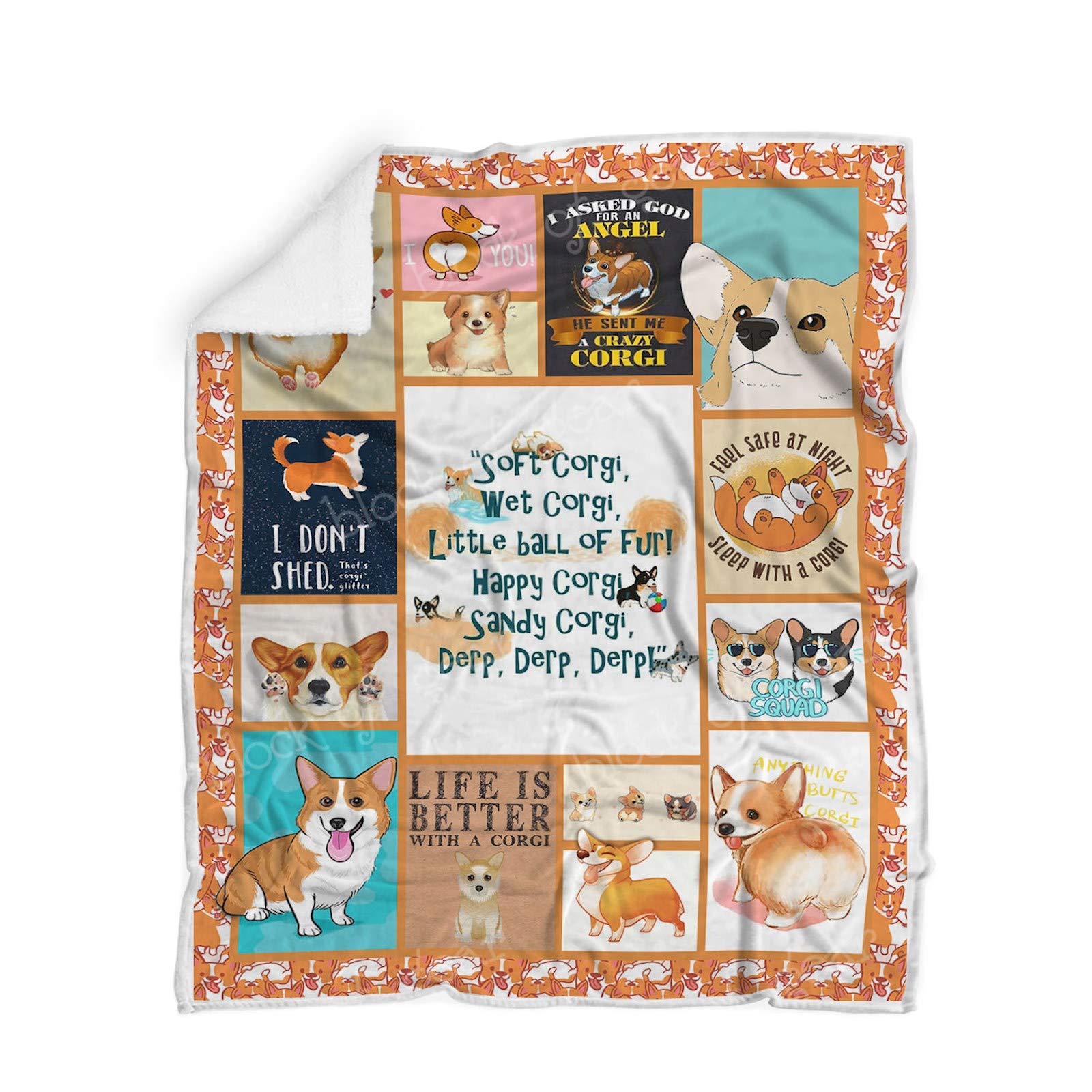 GEEMBI Corgi Blanket TH792 - Ultra Soft Reversible Sherpa Fleece Throw Blanket for Adults, Cozy Bedding & Home Decor - Cute Dog Pattern Artwork - Perfect Gift for Christmas, Birthday & Housewarming (Great for Sofa, Bed, Office & Travel)