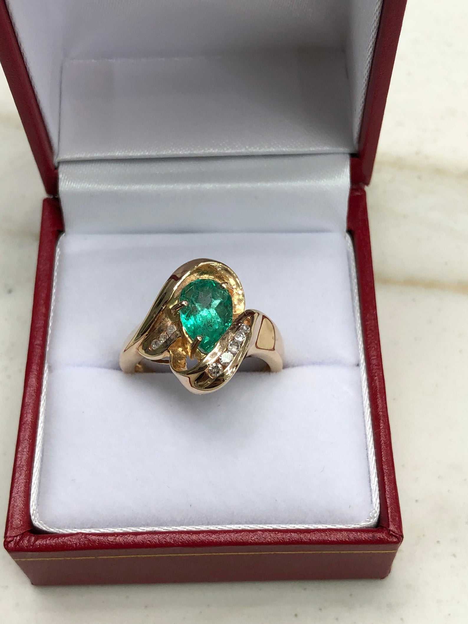 2.02tcw Teardrop Colombian Emerald & Channel Diamond Ring - 14K Gold Right Hand Ring for Women | Elegant Jewelry Gift for Anniversary, Wedding, or Special Occasion