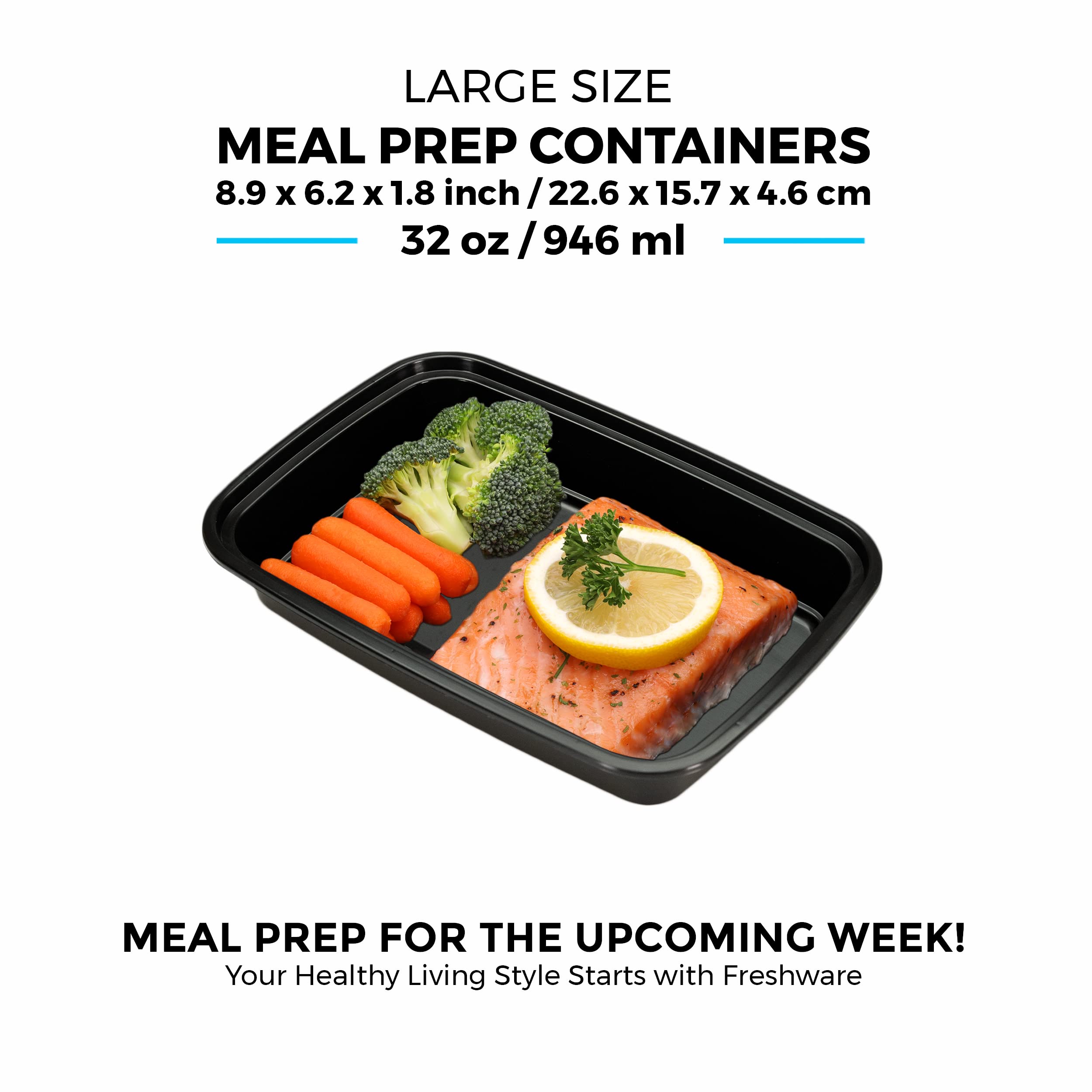 Freshware 45-Pack Meal Prep Containers with Lids - 32 oz Bento Box Food Storage Containers, Stackable, Microwave & Dishwasher Safe - Perfect for Meal Prepping, Lunches, Leftovers & Office Snacks