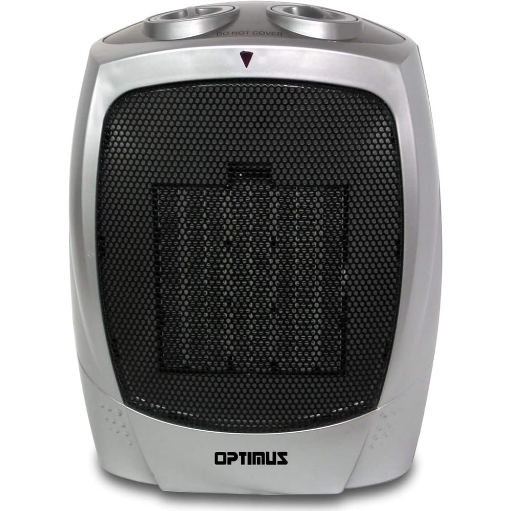 Optimus H-7004 Silver Portable Ceramic Space Heater with Adjustable Thermostat - Perfect for Home, Office & Bedroom Warmth