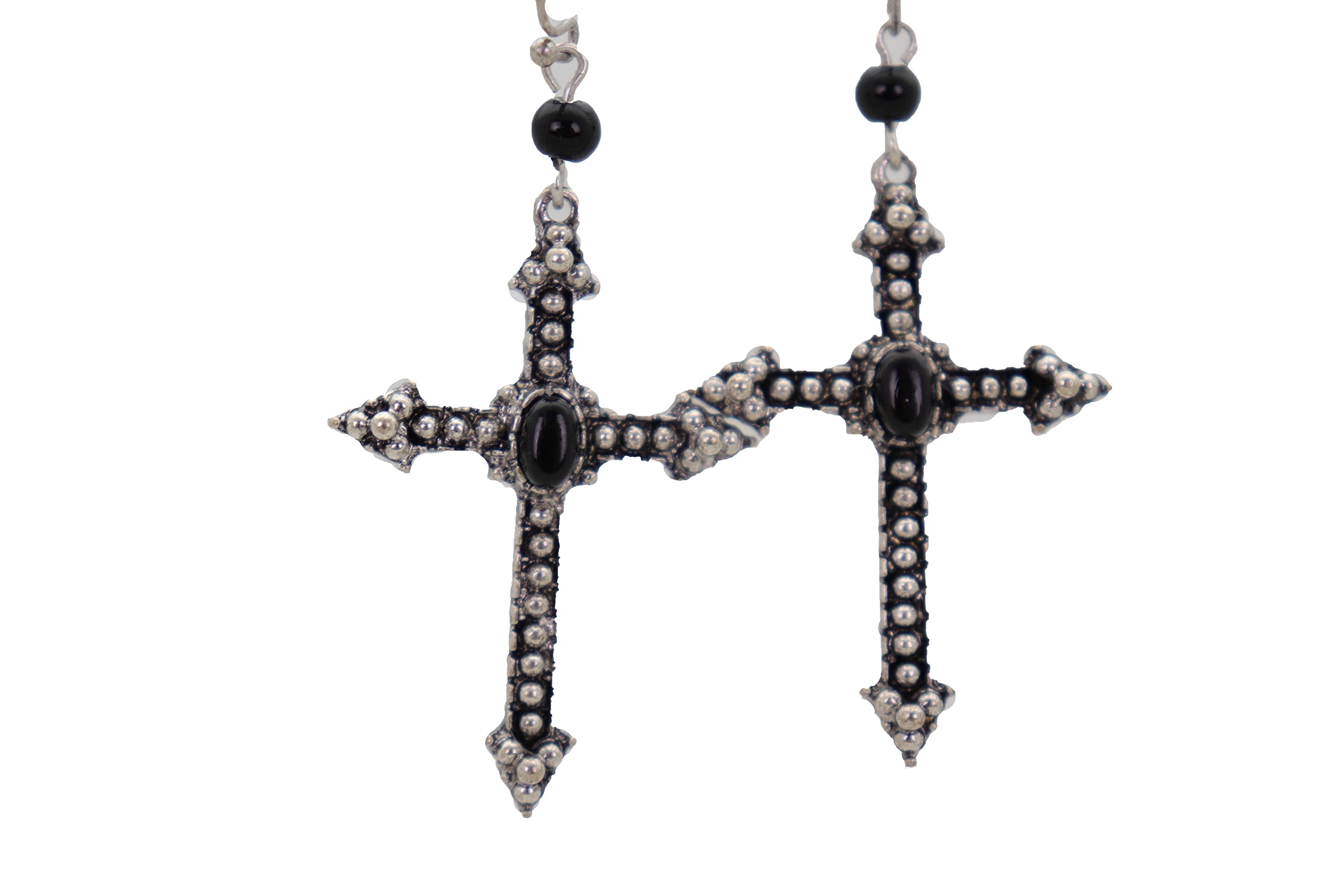 Antique Silver Christian Cross Hook Earrings for Women - Gothic Punk Fashion Jewelry - Perfect for Parties, Concerts, and Everyday Wear