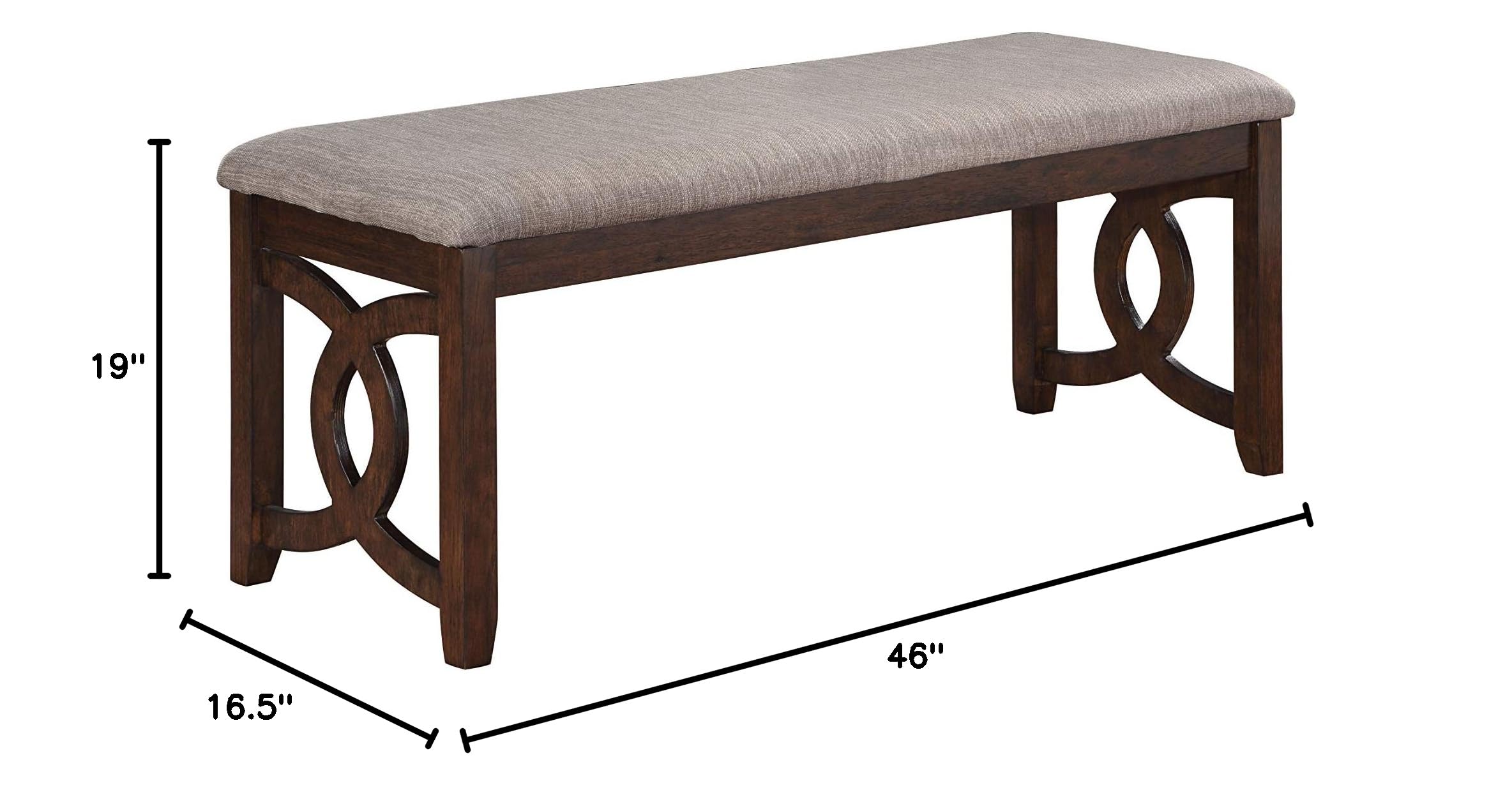 Gia Upholstered Dining Bench - Classic Cherry Brown Fabric Dining Room Furniture for Kitchen, Breakfast Nook & Entryway Seating