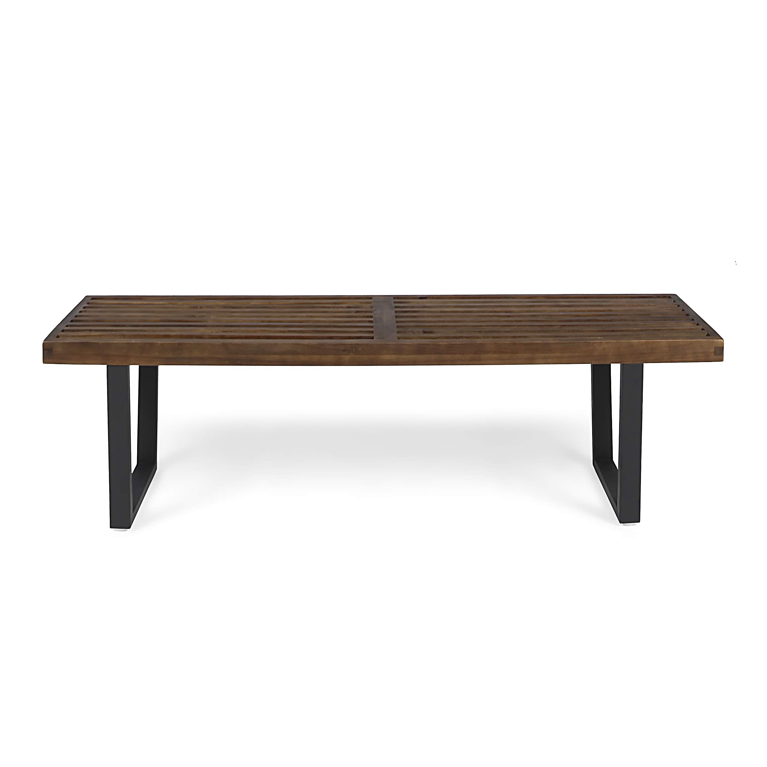JOA Patio Dining Bench - Acacia Wood with Iron Legs, Modern Contemporary Dark Brown & Black Outdoor Furniture for Garden, Deck, and Backyard Dining