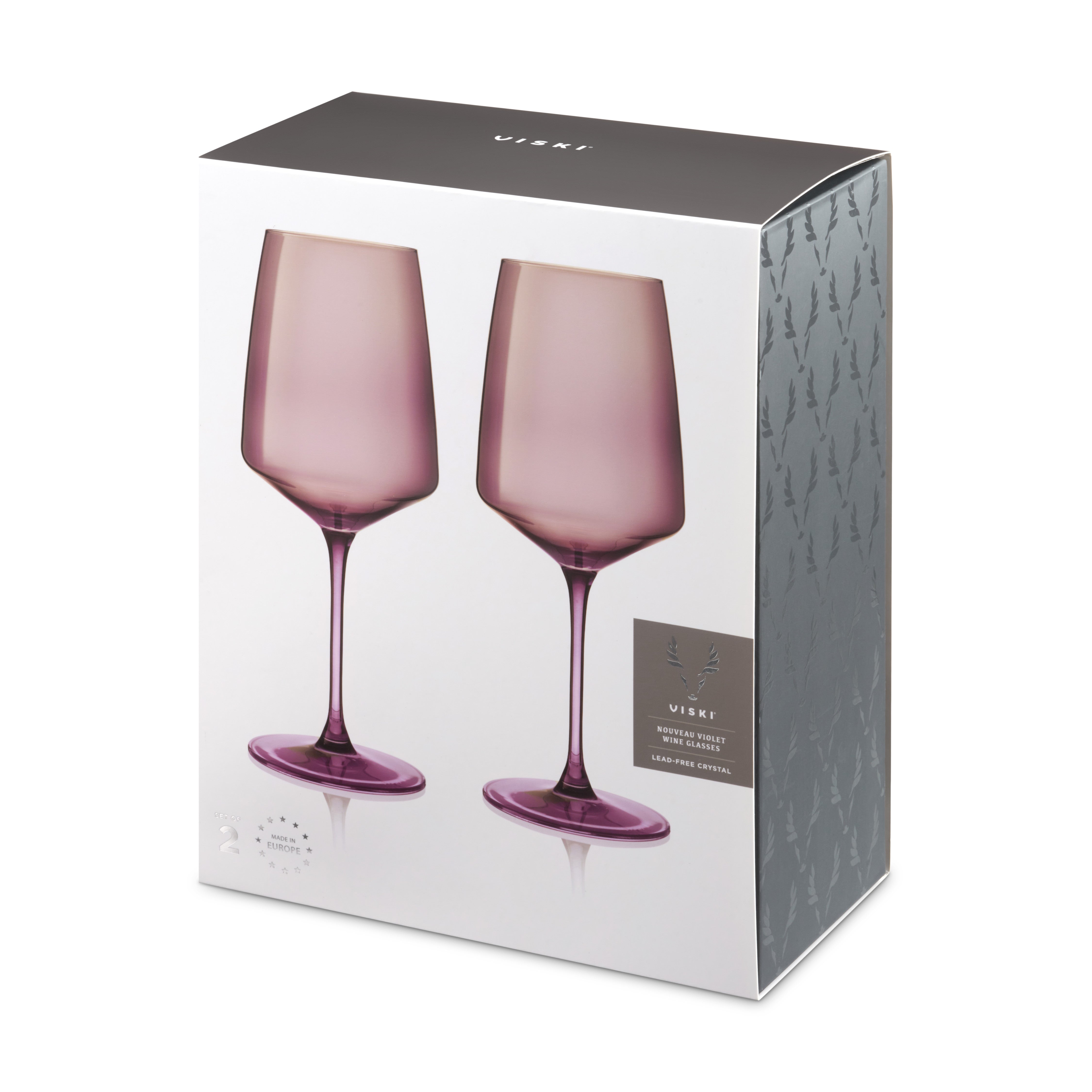Premium Reserve Nouveau Crystal Wine Glasses Set of 2 - Elegant Violet Stemware for Red & White Wine - Perfect for Dinner Parties, Weddings & Romantic Evenings