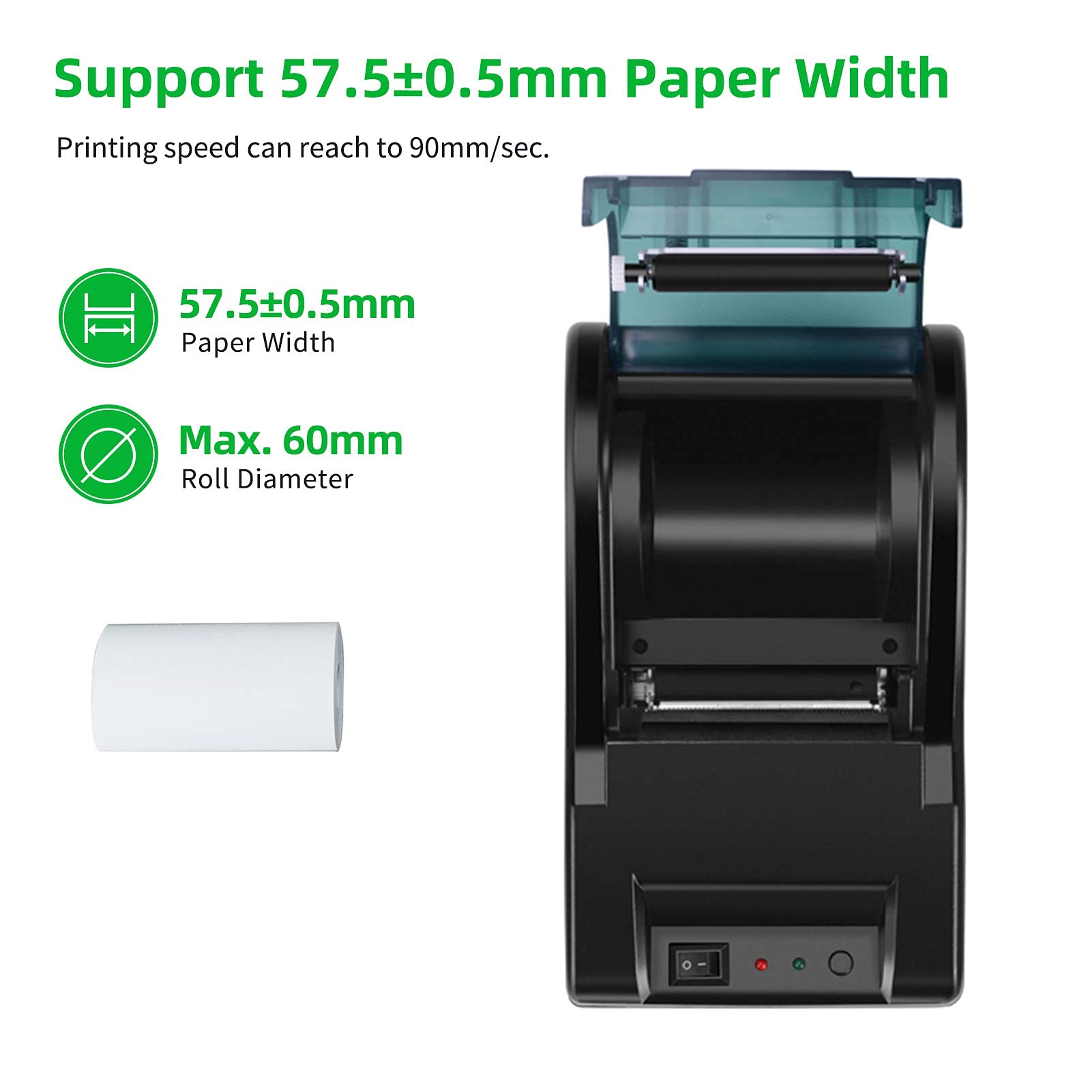 OHHG 58mm USB Thermal Receipt Printer - High Speed POS Printer with ESC/POS Compatibility for Clear Bill & Ticket Printing - Perfect for Retail Stores, Restaurants, and Small Business Point of Sale Systems