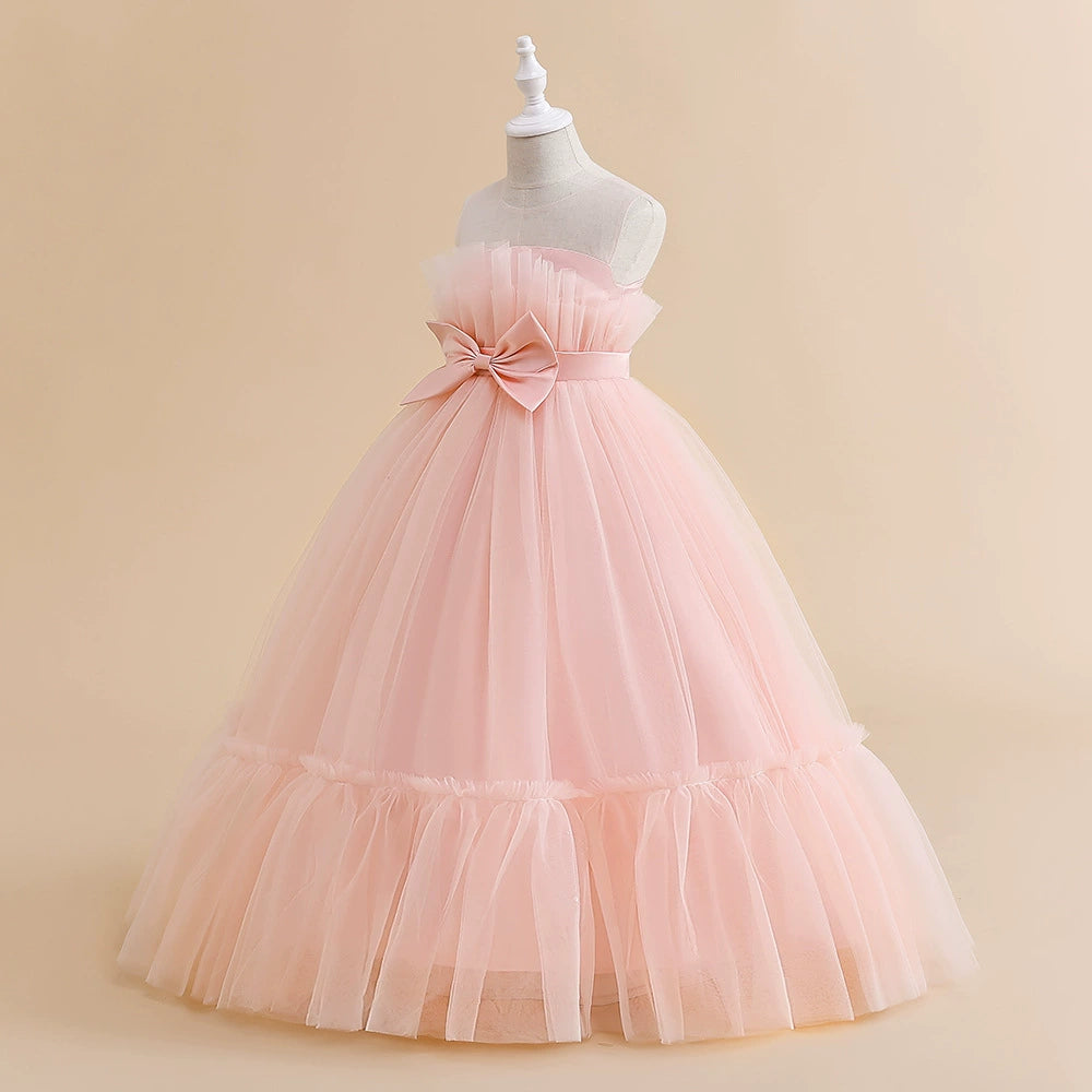Princess Round Floor Length Tulle Flower Girl Dress in Pink - Perfect for Weddings, Pageants, and Special Occasions