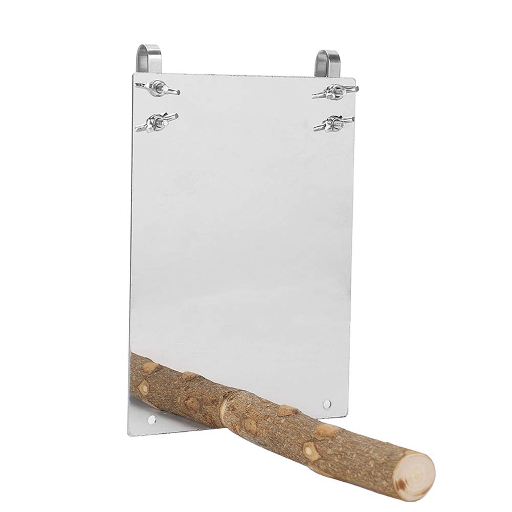 GLOGLOW Stainless Steel Bird Mirror Toy with Wooden Stand for Parrots, Parakeets & Cockatiels - Perfect for Playtime & Mental Stimulation in Bird Cages