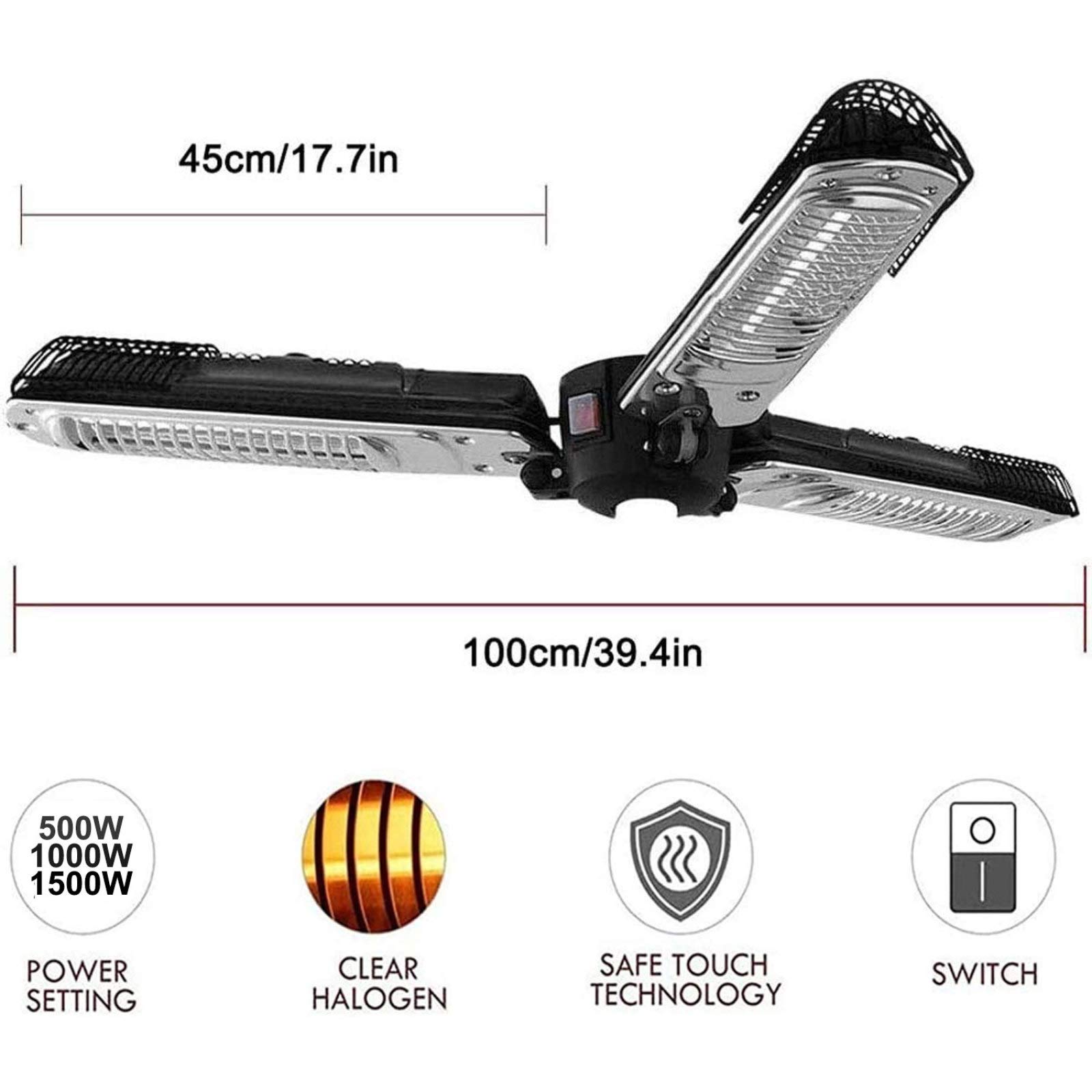 Electric Patio Umbrella Heater - Outdoor Waterproof IP34 Height Adjustable with 3 Power Settings & Heating Panels (1500W) - Ideal for Gardens, Patios, Restaurants & Outdoor Gatherings
