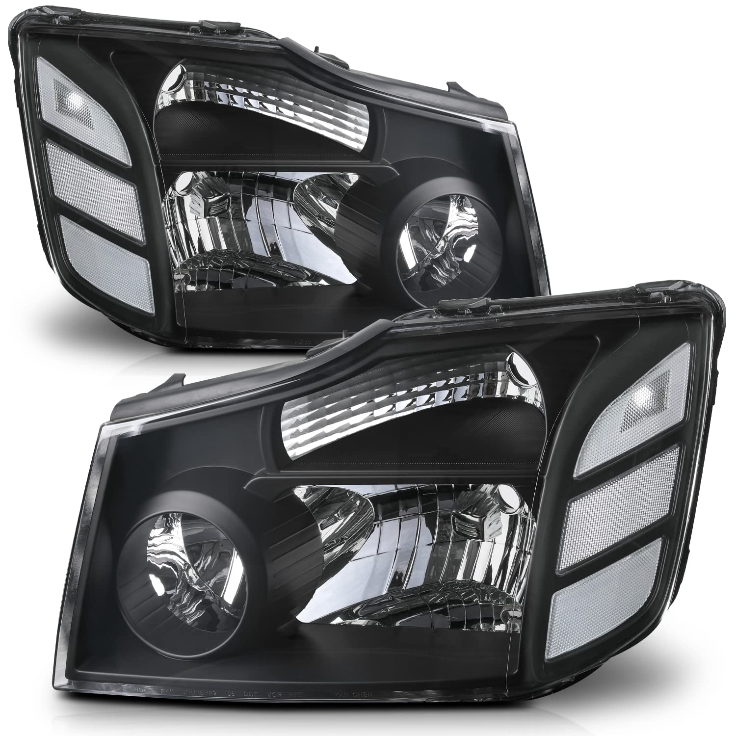 M-AUTO Black Housing Clear Side Headlight Assembly Set - Compatible with 2004-2015 Nissan Titan & 2004-2007 Armada - Driver & Passenger Side Replacement - OE Style Headlamps for Night Driving and Off-Road Use
