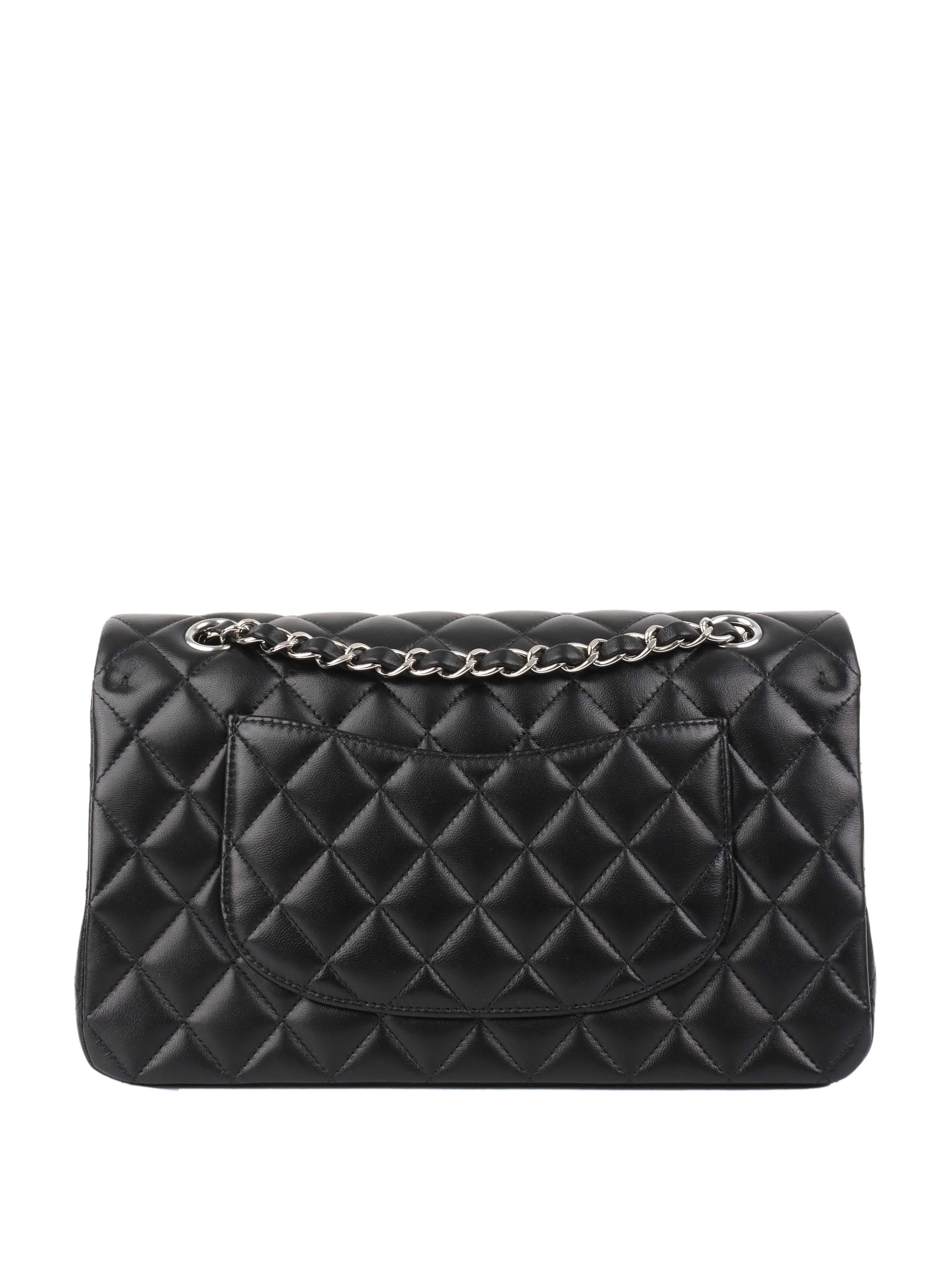 Chanel Black Medium Lambskin Classic Flap Bag with Silver Hardware - Luxury Handbag for Women, Perfect for Evening Events & Special Occasions