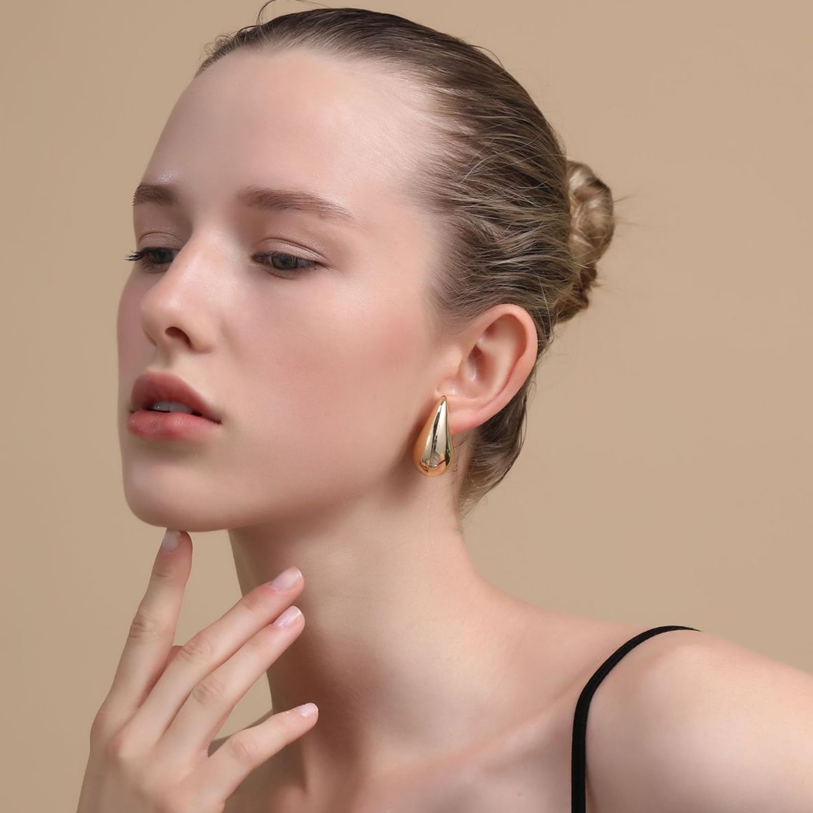Lightweight Gold Plated Chunky Hoop Earrings for Women - Hypoallergenic Teardrop Fashion Jewelry | Perfect for Parties, Weddings & Everyday Wear