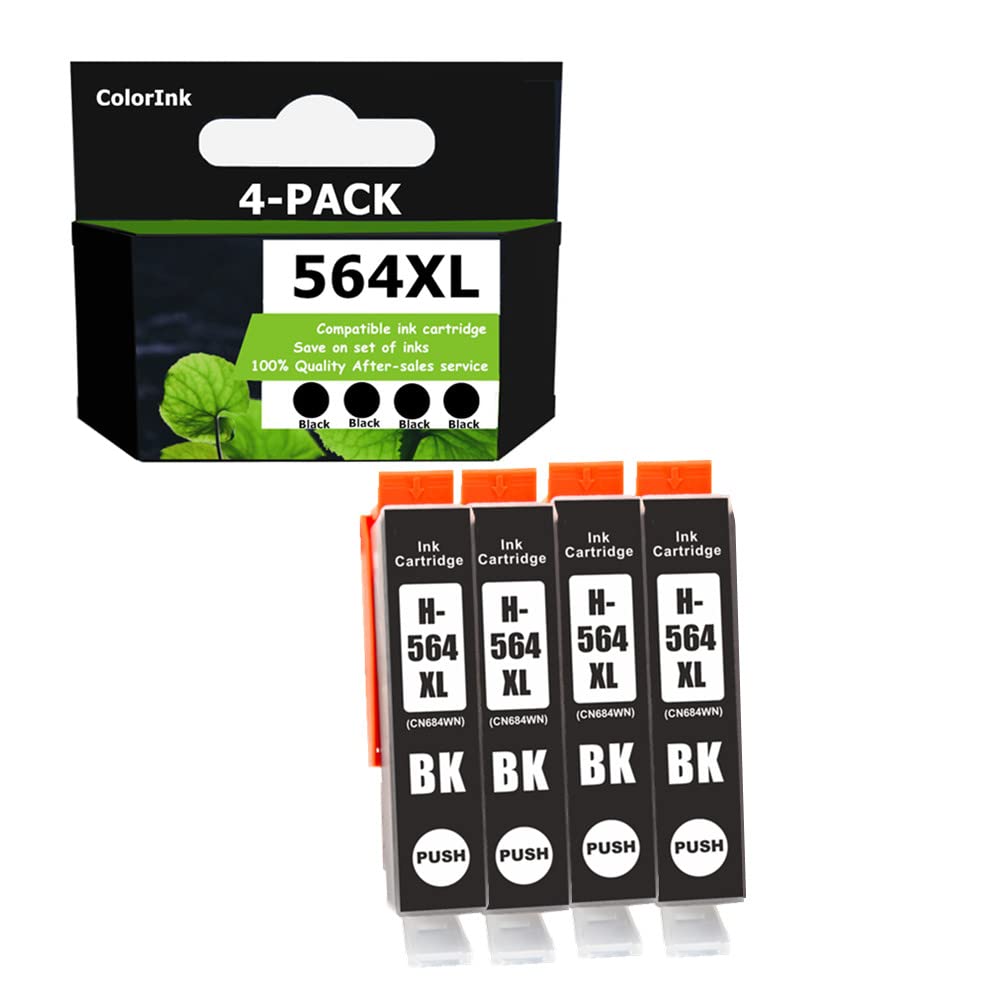 HP 564XL Black Ink Cartridge (4-Pack) - Compatible with DeskJet 3520/3522, OfficeJet 4620, PhotoSmart 5520/6510/7520/7525 Printers - High-Yield Replacement Ink for Home & Office Printing