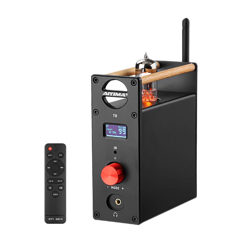 AIYIMA T8 6N3 Tube Preamplifier with Bluetooth 5.0, Hi-Fi Headphone Amp, USB DAC, APTX HD - Wireless Audio Receiver for Home Stereo System, PC & Turntable (Includes Remote Control) - Perfect for Vinyl Enthusiasts & Audiophiles