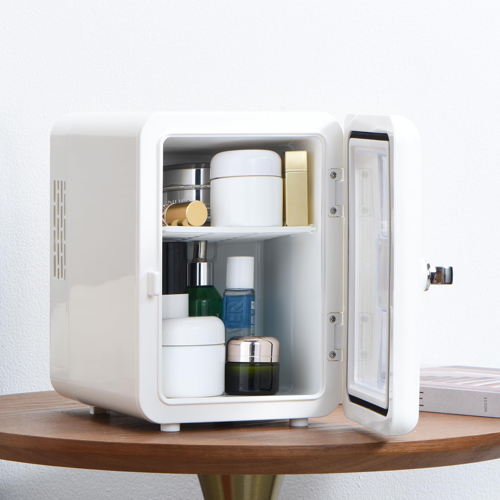 Iceblue 4L Mini Skincare Fridge with Viewing Window - Compact Beauty Fridge for Cosmetics, Perfumes & Beverages - Perfect for Bedroom, Office, Dorm & Car - Keep Your Skincare Fresh & Drinks Cool (White)