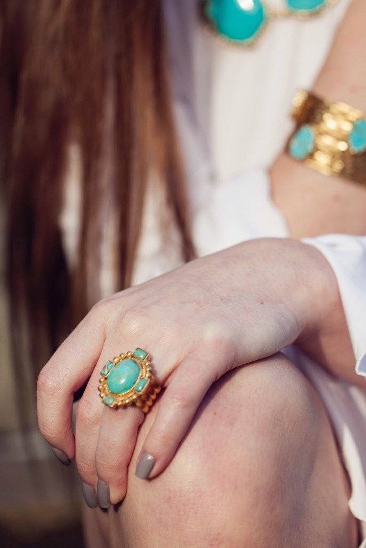 Southwestern Statement Ring with Genuine Turquoise Stone - Perfect for Boho Fashion & Western Style Jewelry