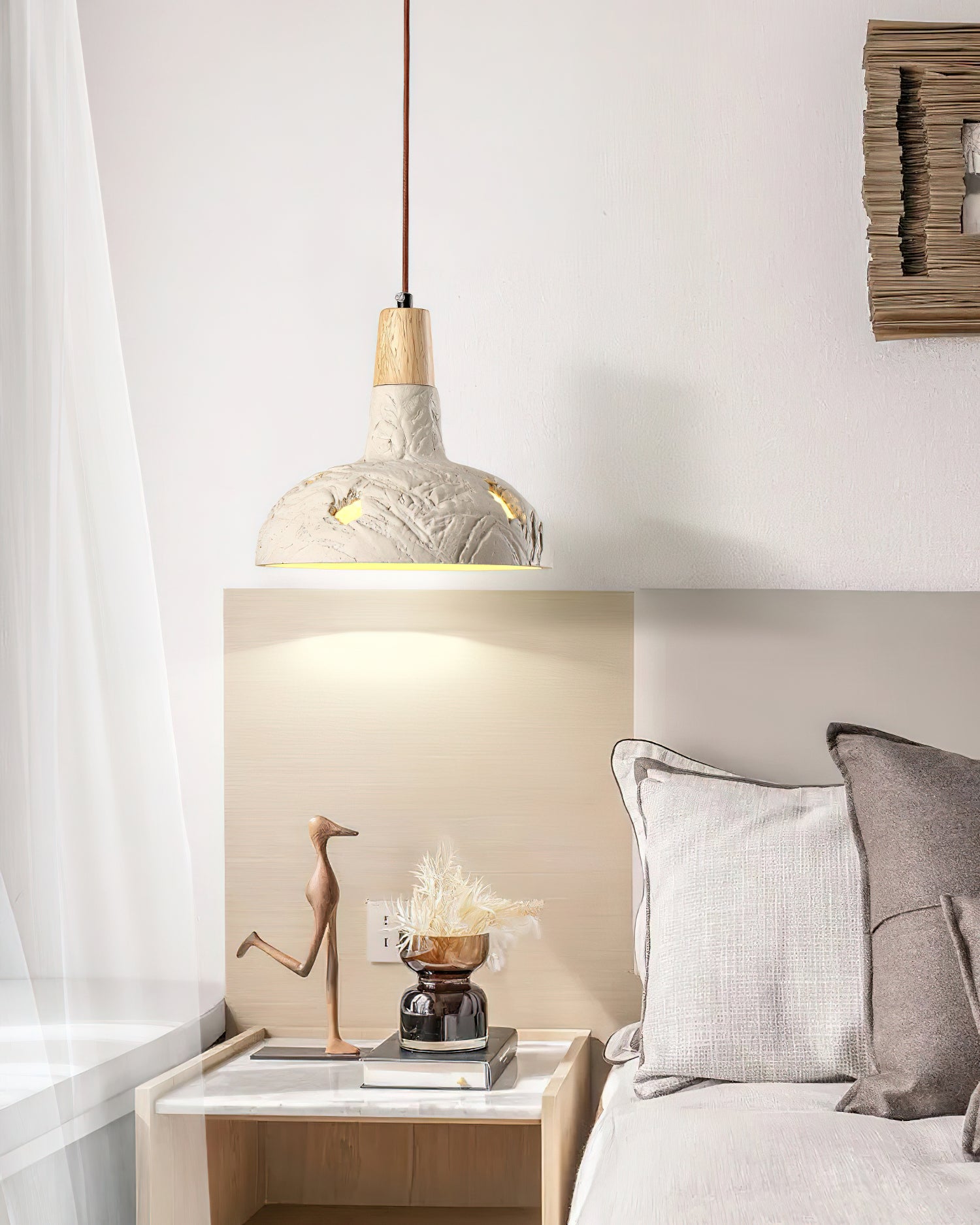 Handmade Cement Carved Pendant Light - Modern Industrial Ceiling Lamp for Dining Room, Kitchen, or Living Room Decor