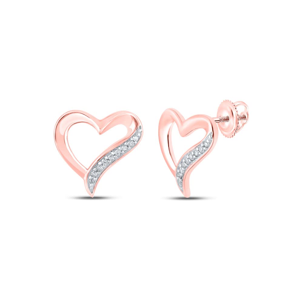 10K Rose Gold Women's Round Diamond Heart Stud Earrings 1/20 CTTW - Perfect for Valentine's Day Gifts, Anniversary Presents & Everyday Elegance