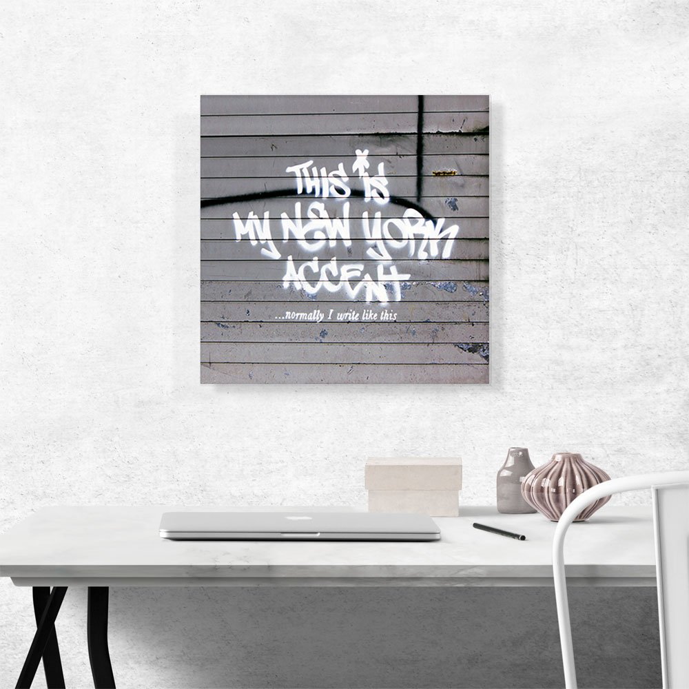 Banksy Inspired 'This is My New York Accent' Canvas Art Print - 18x18 Inch Stretched Framed Wall Decor, Giclee Painting Poster for Living Room & Office