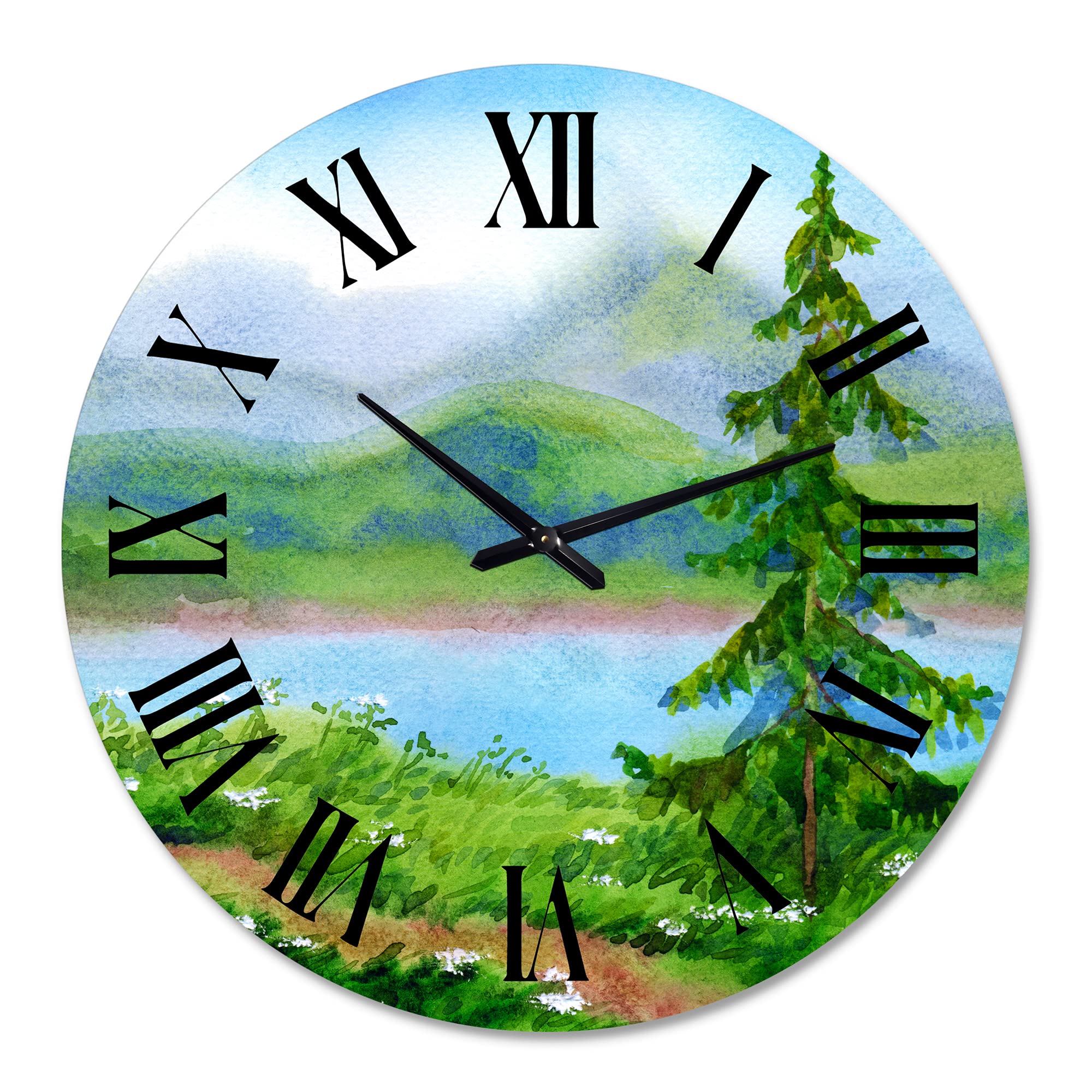 DesignQ Traditional Large Wall Clock - 'Landscape Spruce Near The Trail On A Hill' Nature-Themed Decor for Living Room, Bedroom & Office | Silent Non-Ticking Home Décor