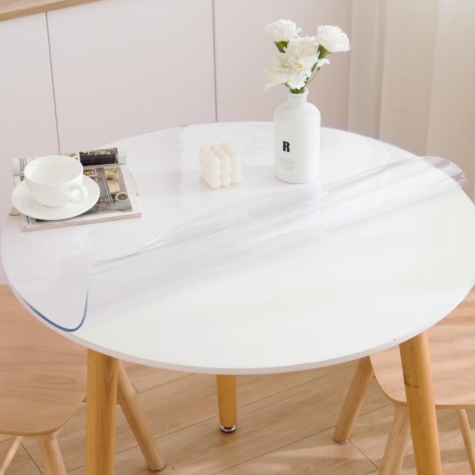 46 Inch Clear Round Table Cover Protector - 1.5mm Thick Waterproof Vinyl Tablecloth for Dining Room, Kitchen, Party & Outdoor Use - Durable Plastic Table Pad Protects Against Spills & Stains