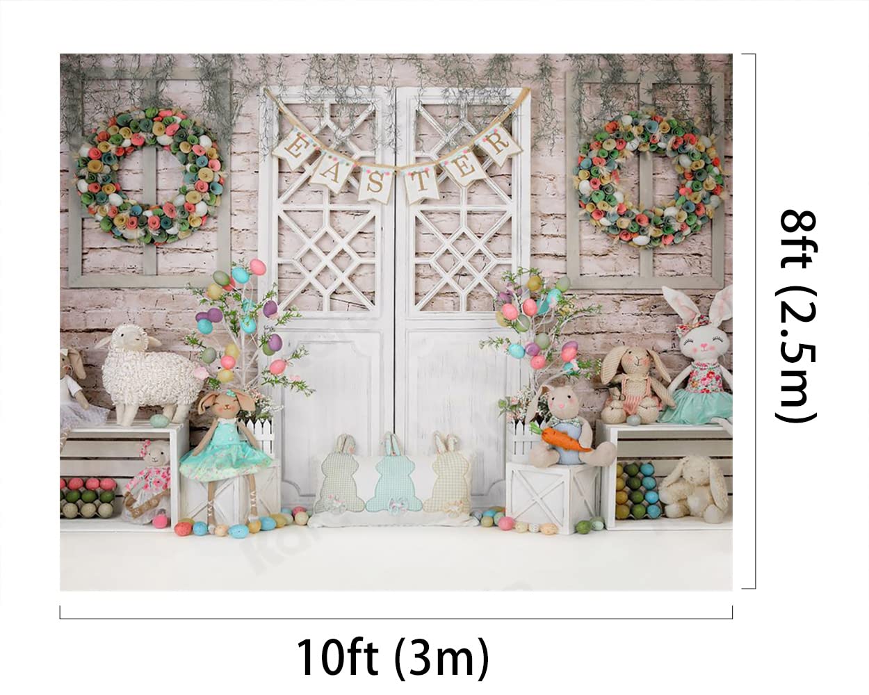 10x8ft Easter Bunny Backdrop for Photography - Cute Rabbit & Sheep with Colorful Eggs - Family Holiday Party Photo Studio Background - Perfect for Easter Celebrations, Baby Showers & Spring Events