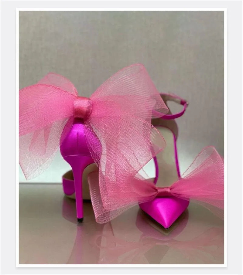 2024 Women's Big Butterfly Knot Sandals - Summer High Heel Pumps with Pointed Toe | Designer Mary Jane Stiletto Shoes for Weddings, Parties & Date Nights