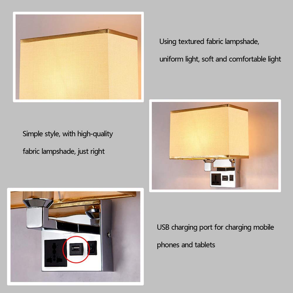 Modern Minimalist LED Wall Lamp with USB Charging - Fabric Bedside Sconce for Bedroom, Living Room, Hotel & Restaurant Decor - Soft Ambient Lighting for Relaxation & Reading