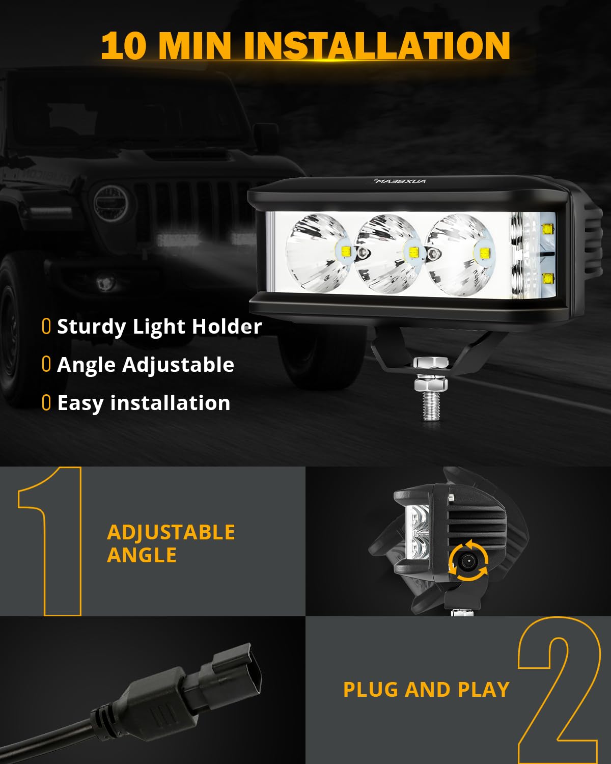 Auxbeam 5 Inch LED Light Bar - 30W Spot Beam Pod Lights for Jeep Wrangler, UTV, ATV, Off-Road Vehicles | Side Shooter Driving Lights (White) - Perfect for Night Off-Roading, Camping & Trail Adventures