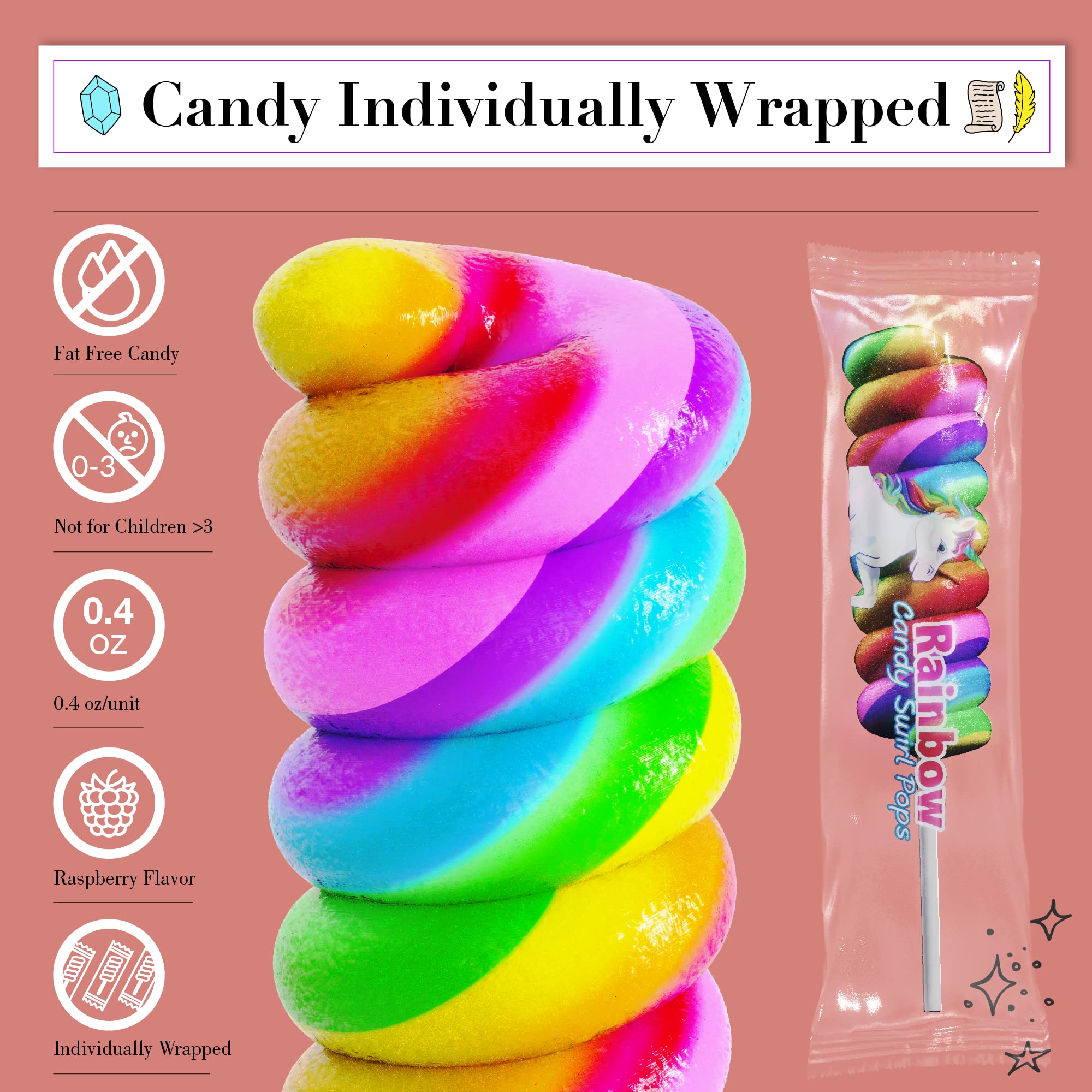 Unicorn Lollipops Individually Wrapped (20 Pack) - Rainbow Colored Candy for Unicorn Birthday Party Favors, Goodie Bags & Decorations - Perfect for Kids Birthday Parties, Baby Showers & Themed Events