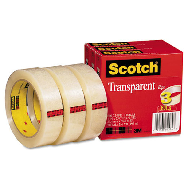 Scotch Transparent Tape 3-Pack, 216 Feet per Roll, Clear Adhesive Tape for Office, School, Home & Packaging - Strong, Durable & Invisible Bonding Solution