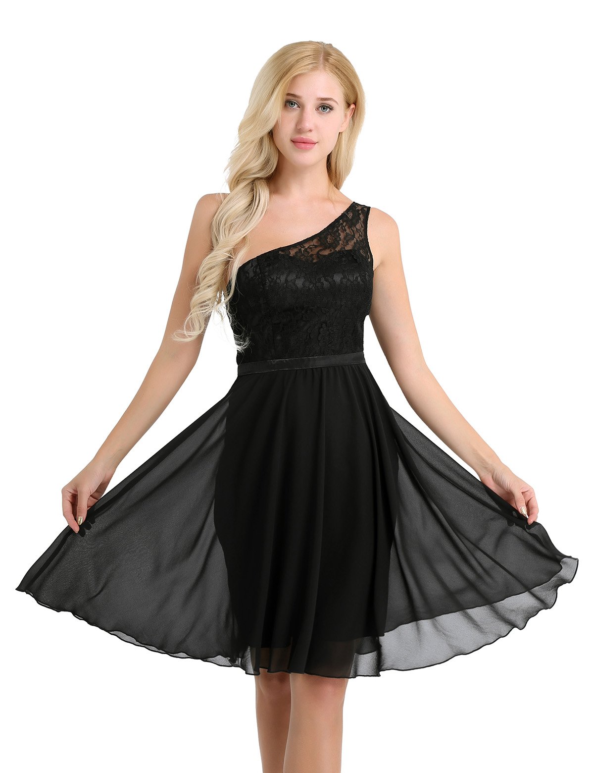 Vintage Floral Lace Chiffon One Shoulder Cocktail Dress for Women - Elegant Formal Swing Dress for Evening Parties, Weddings & Special Occasions
