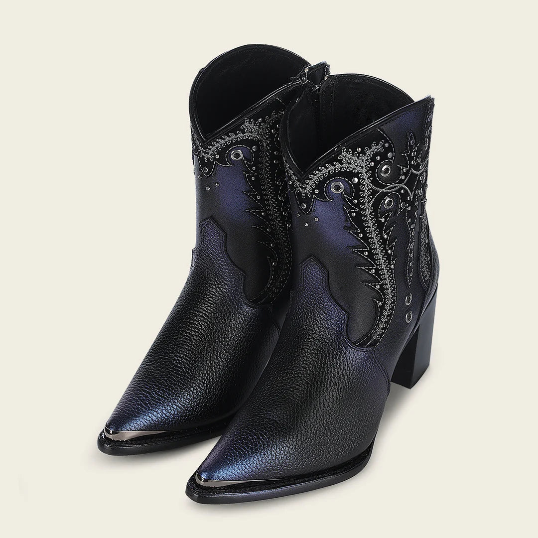**Women's Cuadra Black Western Cowgirl Ankle Boots - Genuine Cowhide Leather - Perfect for Rodeo, Country Dancing & Casual Wear**