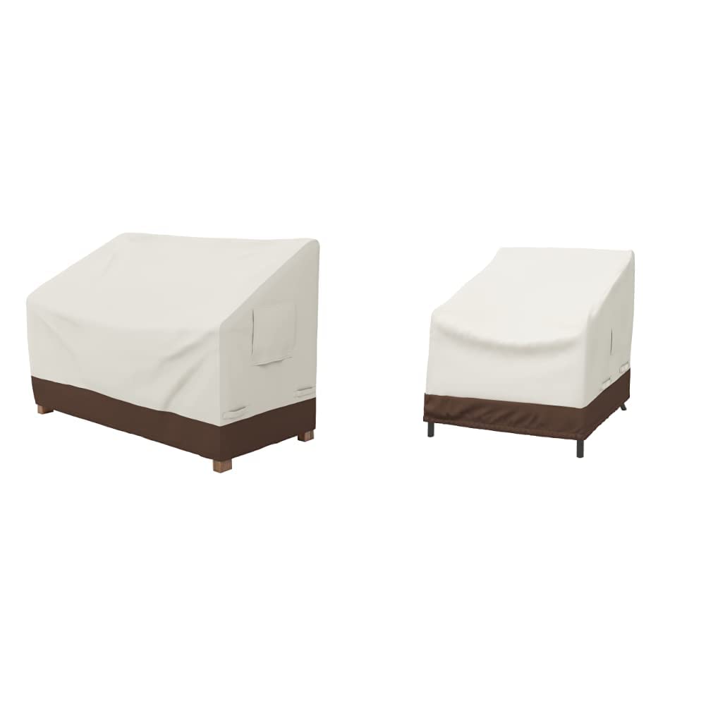 Amazon Basics 2-Piece Deep-Seat Patio Furniture Cover Set with 2-Seater Bench Cover - Waterproof Outdoor Couch & Chair Protector for All-Weather Use in Backyard, Deck or Garden