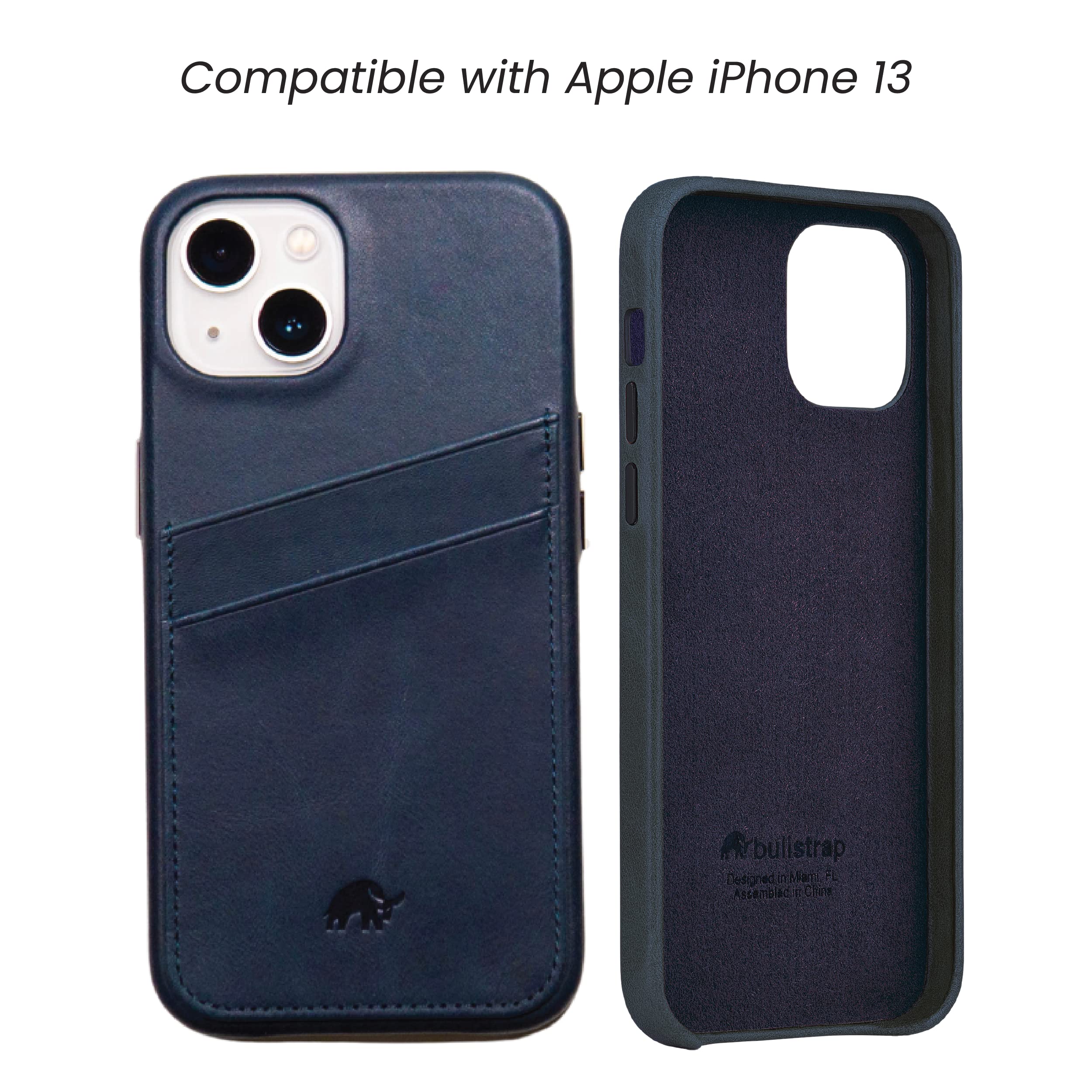 Premium Leather Phone Case for Apple iPhone 13 - Bullstrap Ocean Blue Portfolio | Slim Protective Cover for Business & Travel | Luxury Gift for Professionals