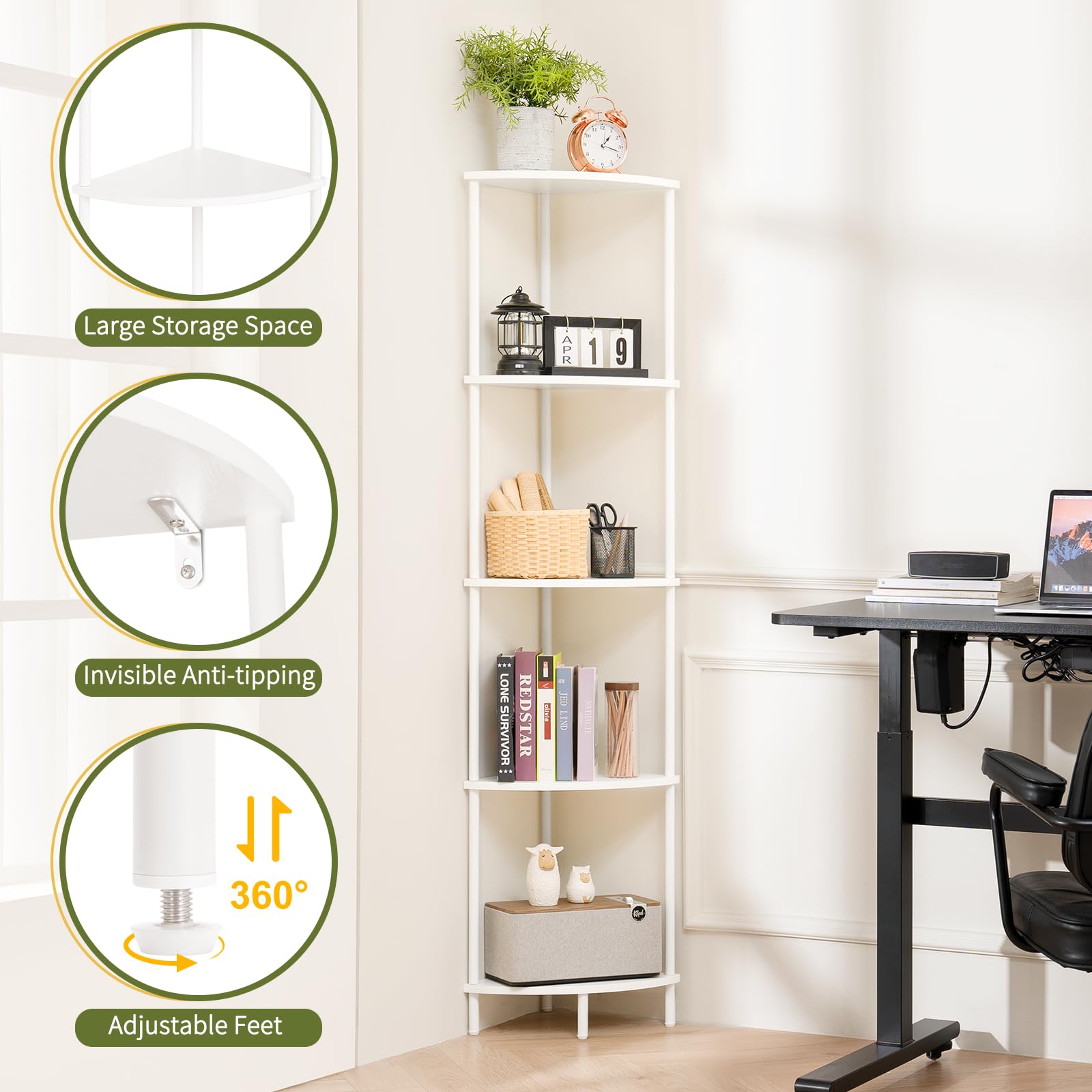 Yoobure 5-Tier Corner Bookshelf - 65