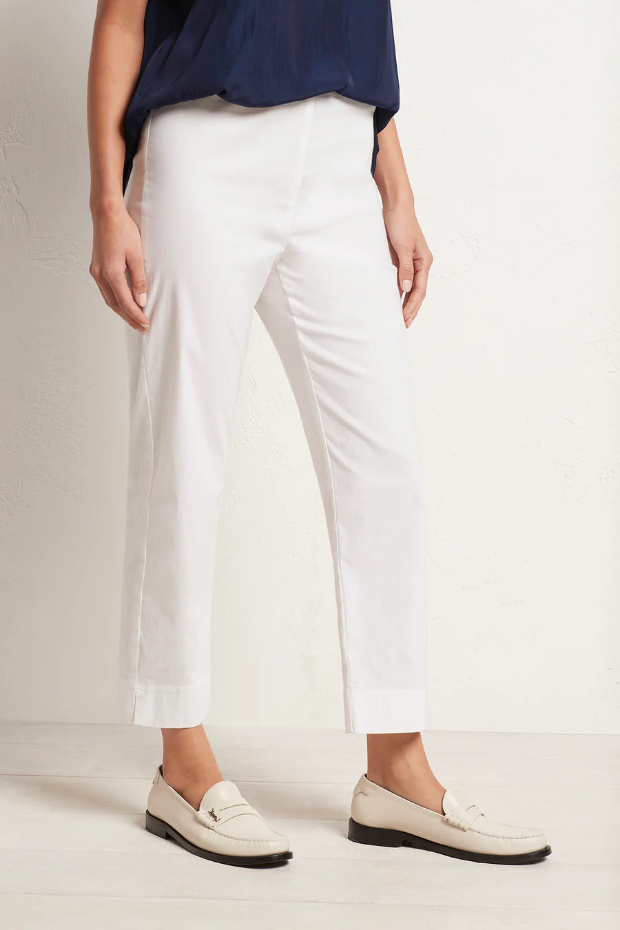 French Navy Cropped Pants for Women - High Waisted Slim Fit Ankle Pants for Work, Office & Casual Wear