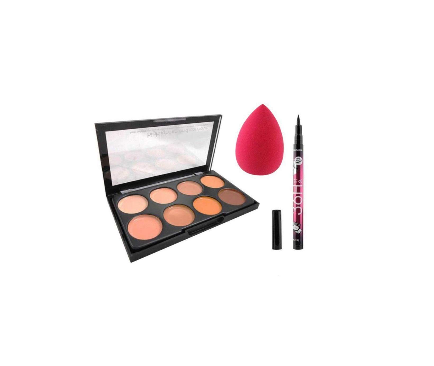ClubComfort Beauty 8-Shade Cream Concealer & 36-Hour Eyeliner Set with 3 Beauty Blender Sponges - Perfect for Full Face Makeup, Contouring & Touch-Ups