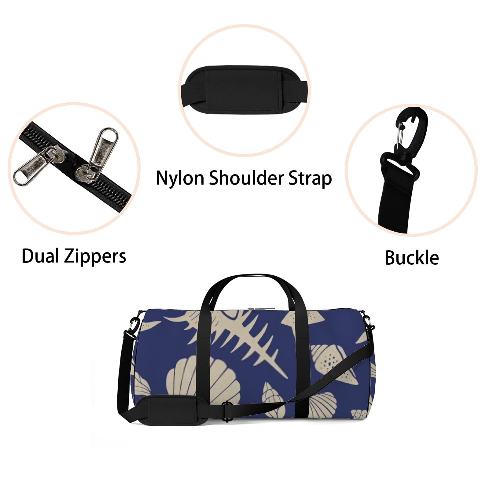 **Waterproof Navy Blue Seashell & Starfish Pattern Sports Tote Bag with Shoulder Strap & Zipper Pockets - Gym, Travel & Storage Shoulder Bag for Men & Women | Perfect for Beach Trips, Workouts & Daily Commute**