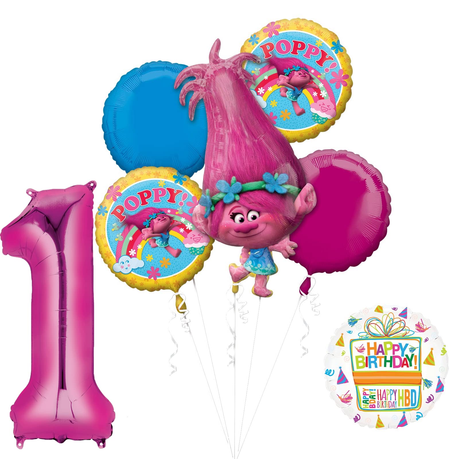 Anagram POPPY 1st Birthday Party Decorations Kit - Balloon Bouquet, Party Supplies for Baby Girl's First Birthday Celebration | Perfect for Birthday Photos, Baby Showers & Milestone Decor