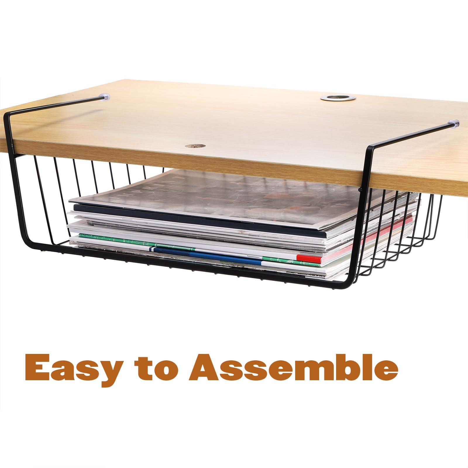 Tebery 2 Pack Black Under Shelf Wire Baskets - Kitchen & Office Storage Organizer