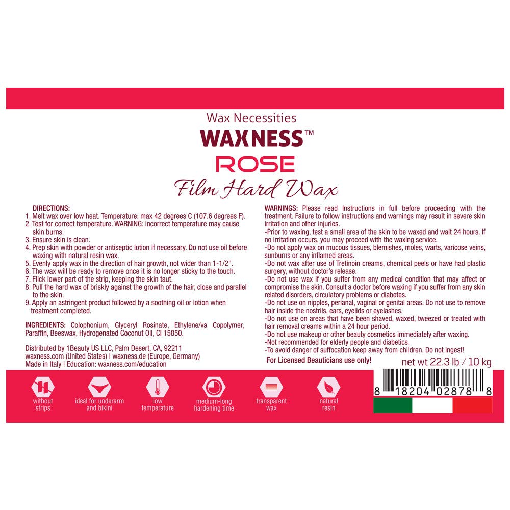 Premium Hard Wax Film - Rose Scented (22 lb / 10 kg Bulk) for Professional Hair Removal & Spa Treatments